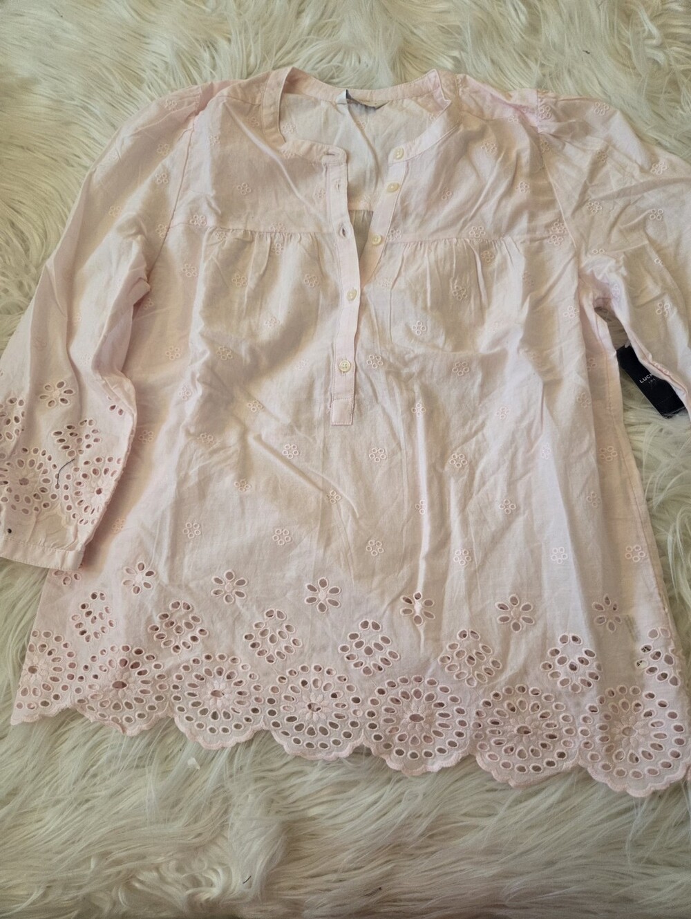 Lucky Brand Pink Eyelet Cotton Tunic Top